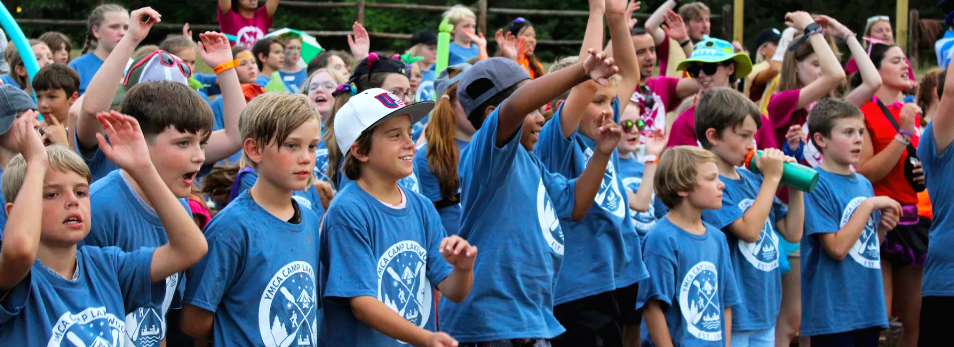 ymca camp lakewood closing ceremony group of campers cheering